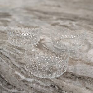 Vintage Arcoroc France Cut Glass Bowls with Diamond Starburst Pattern.